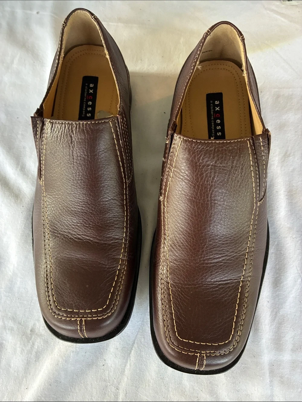 Axcess Men's Brown Leather Slip-On Loafers with Contrast Stitching